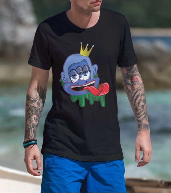 3 Eyed Jester Crowned Blue Face With Dripping Green Ooze And Red Tongue T-Shirt