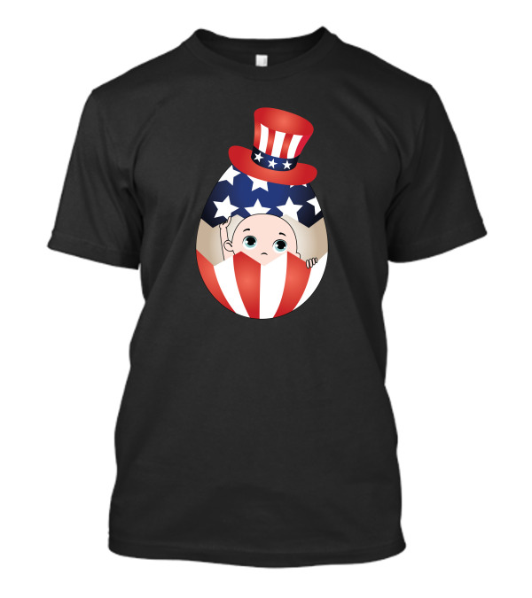 4Th Of July Peeking Baby Inside Patriotic Egg With Stars And Stripes Hat T-Shirt