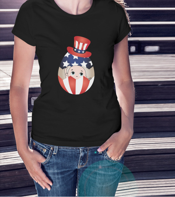 4Th Of July Peeking Baby Inside Patriotic Egg With Stars And Stripes Hat T-Shirt