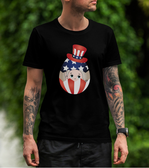4Th Of July Peeking Baby Inside Patriotic Egg With Stars And Stripes Hat T-Shirt