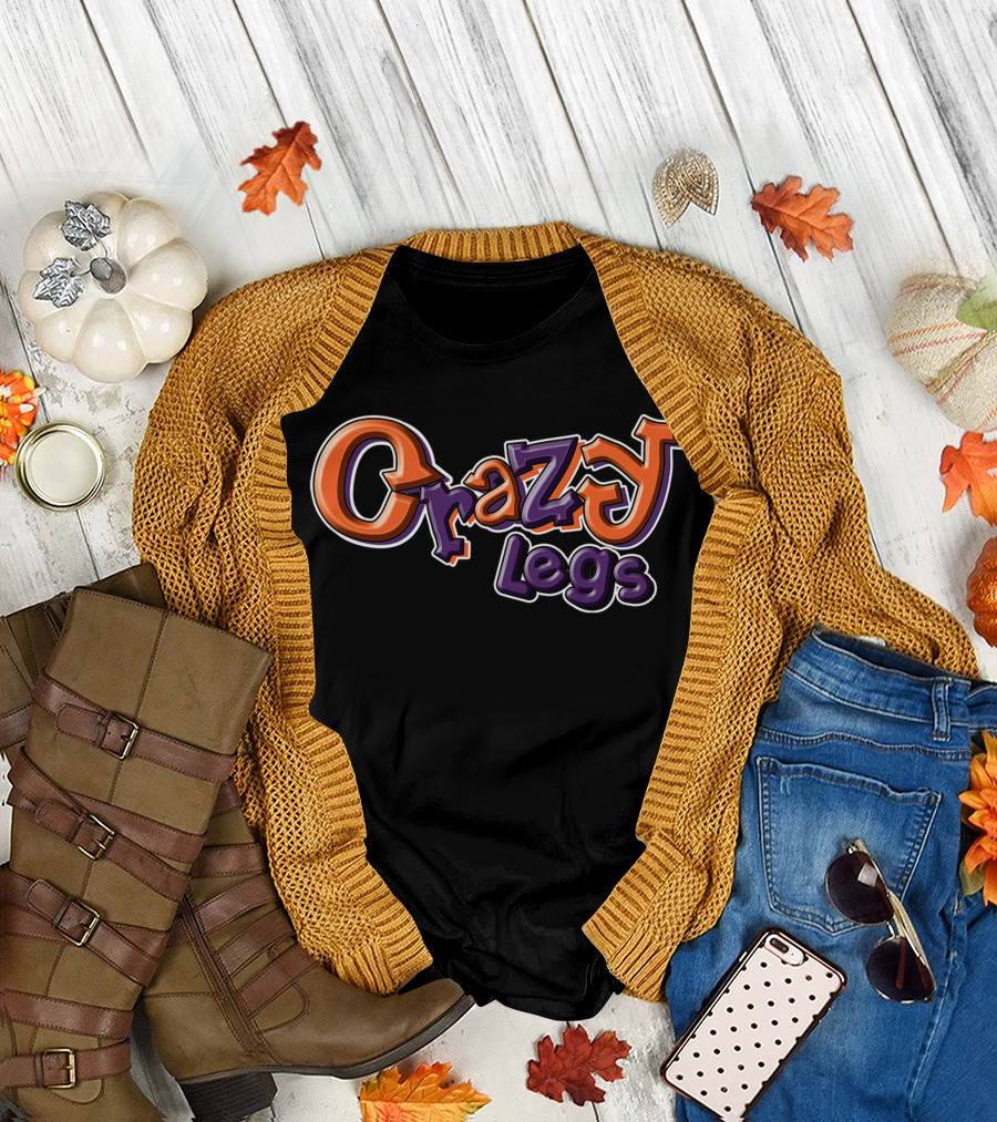 Crazy Legs Vibrant Orange and Purple Text T-Shirt