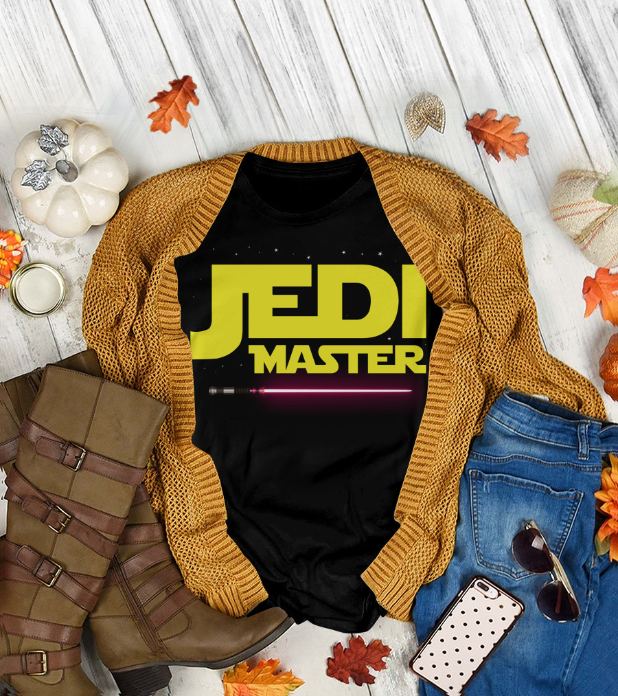 Jedi Master Yellow Text with Pink Lightsaber Star Wars T-Shirt