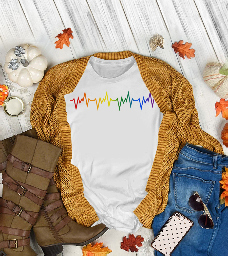 Lgbt Rainbow Heartbeat Line T-Shirt