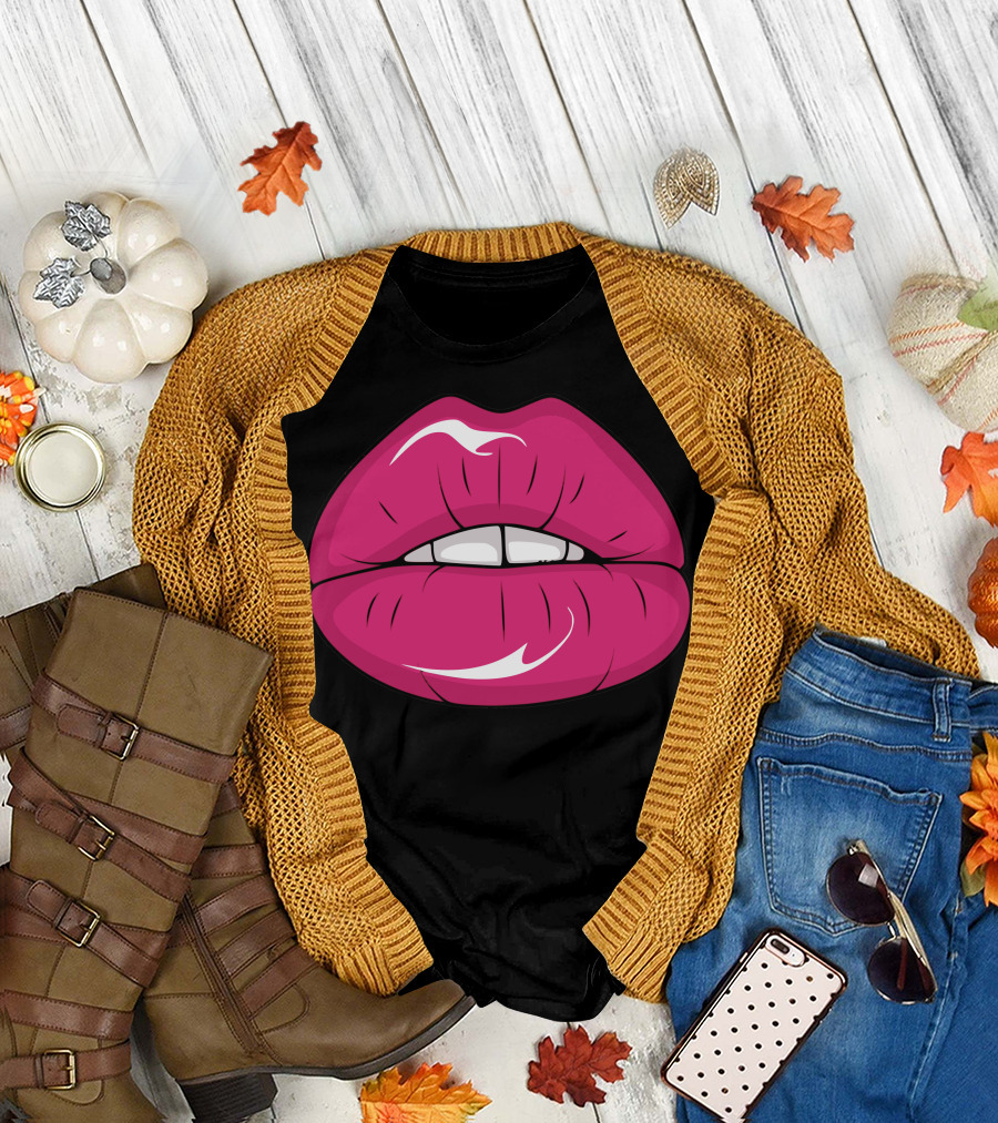 Lips Shiny Pink Glam Bold Glossy T-Shirt