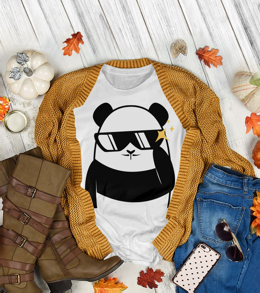 Panda Bear Sunglasses Sparkle T-Shirt