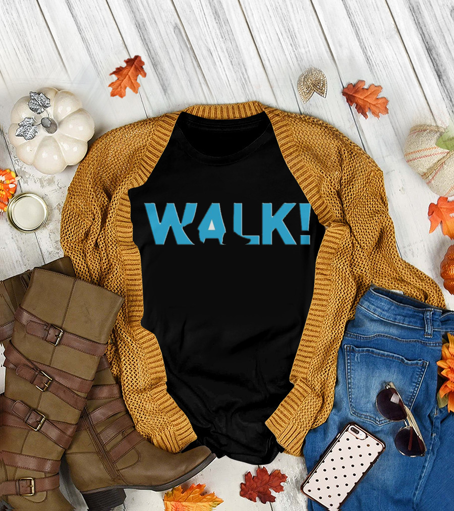 WALK Blue Text with Silhouette of Dog T-Shirt