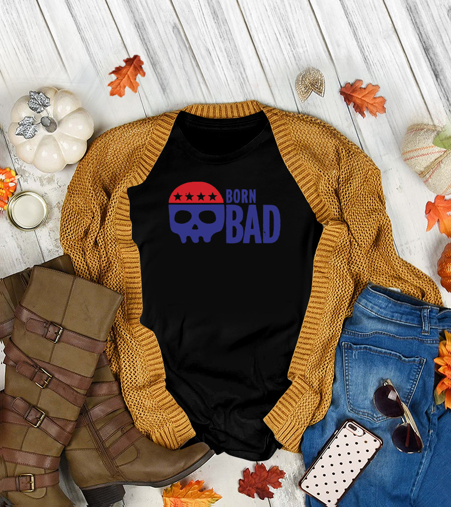 Born Bad Red and Blue Skull Stars T-Shirt
