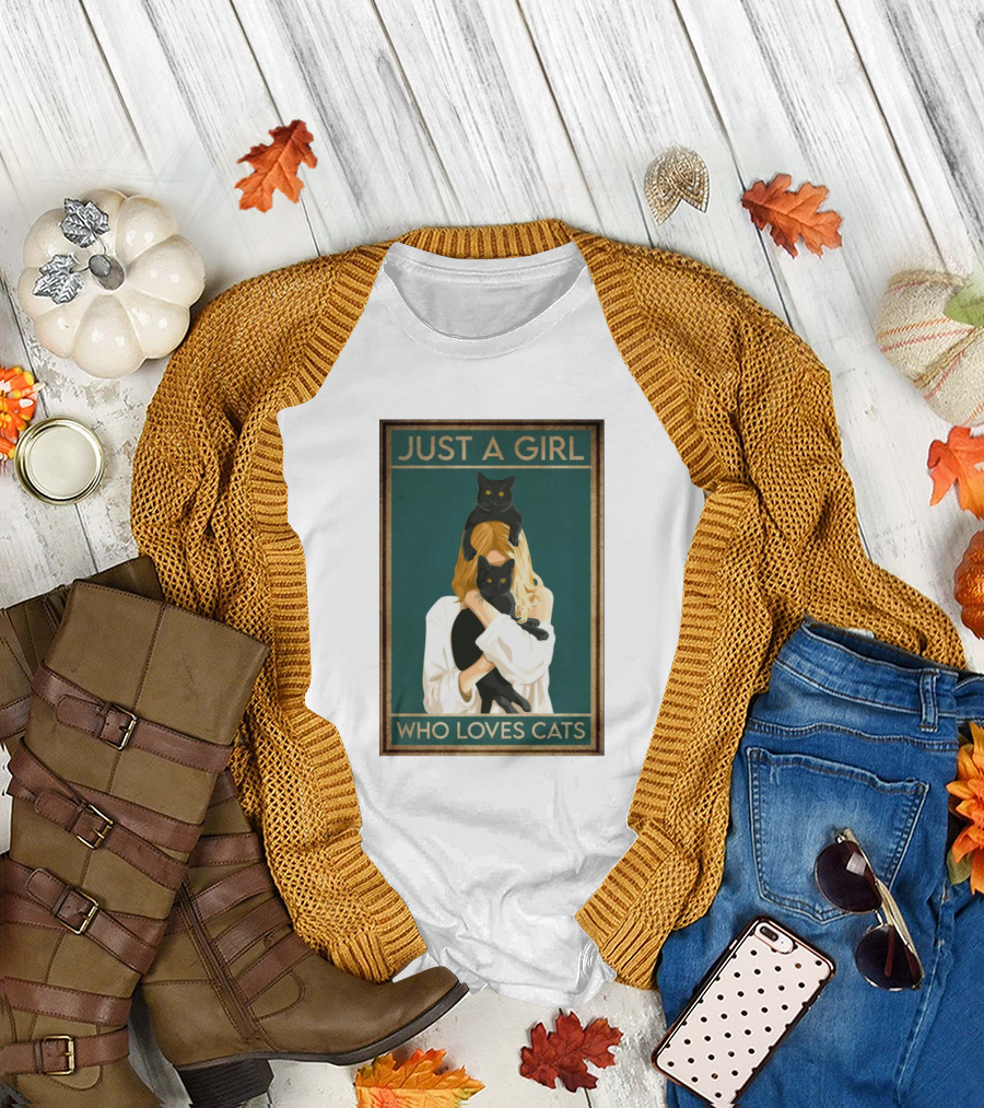 Just A Girl Holding Two Black Cats Who Loves Cats T-Shirt