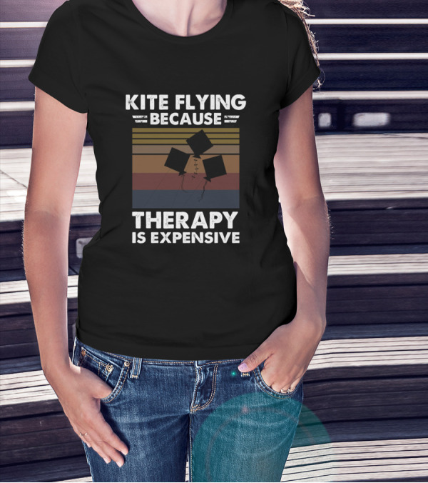 Kite Flying Because Therapy Is Expensive Vintage Retro Stripes Kites T-Shirt