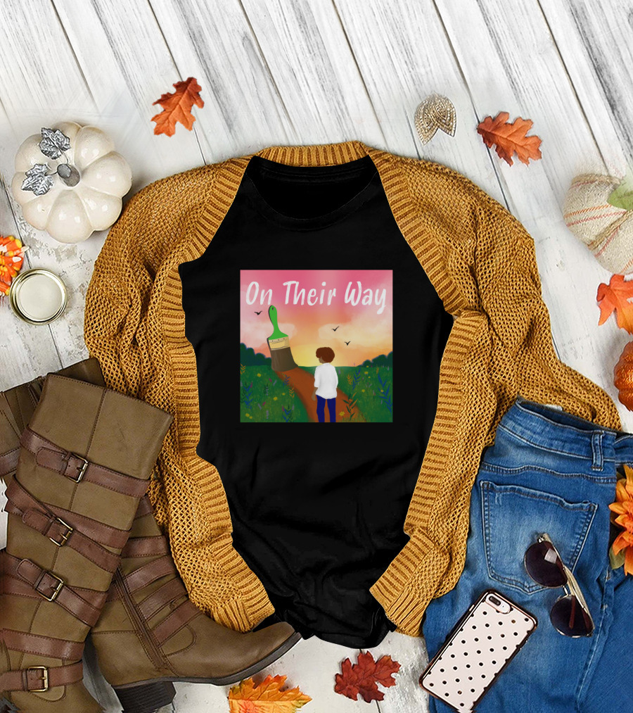 On Their Way Sunset Journey with Paintbrush Path and Child in Nature T-Shirt
