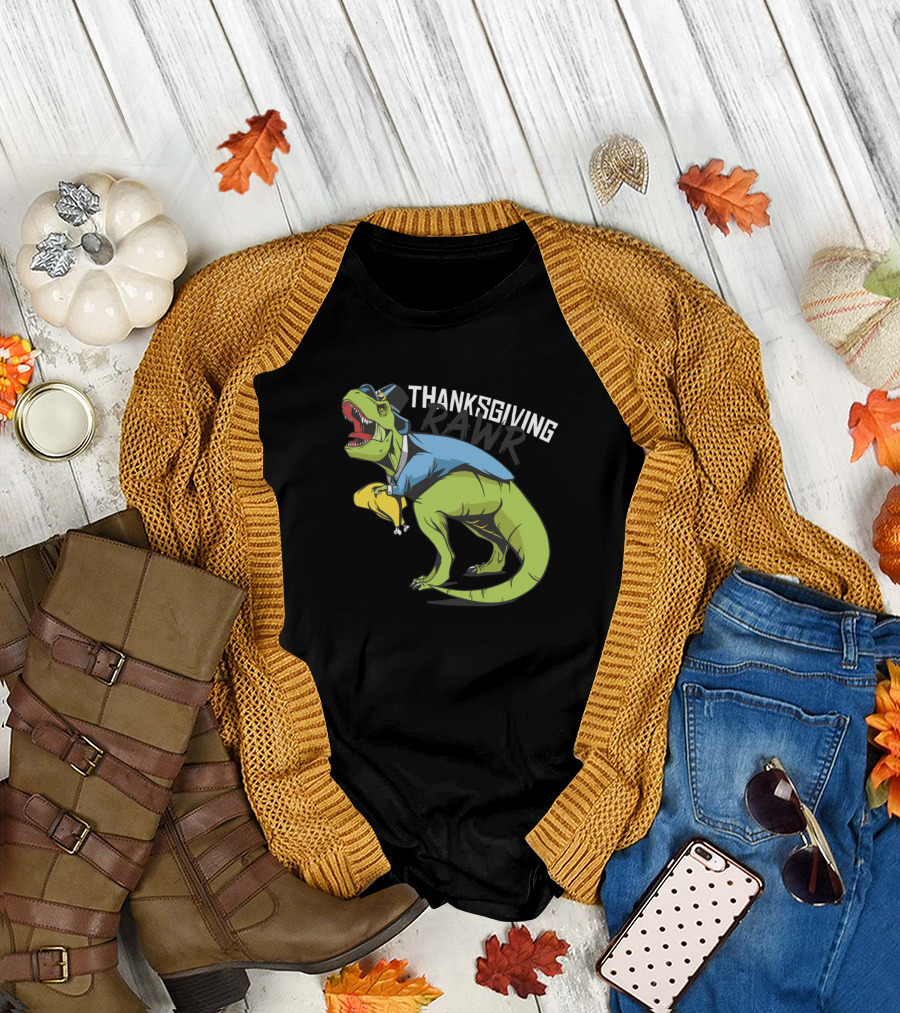 Thanksgiving Dino Rawr T-Rex with Turkey T-Shirt