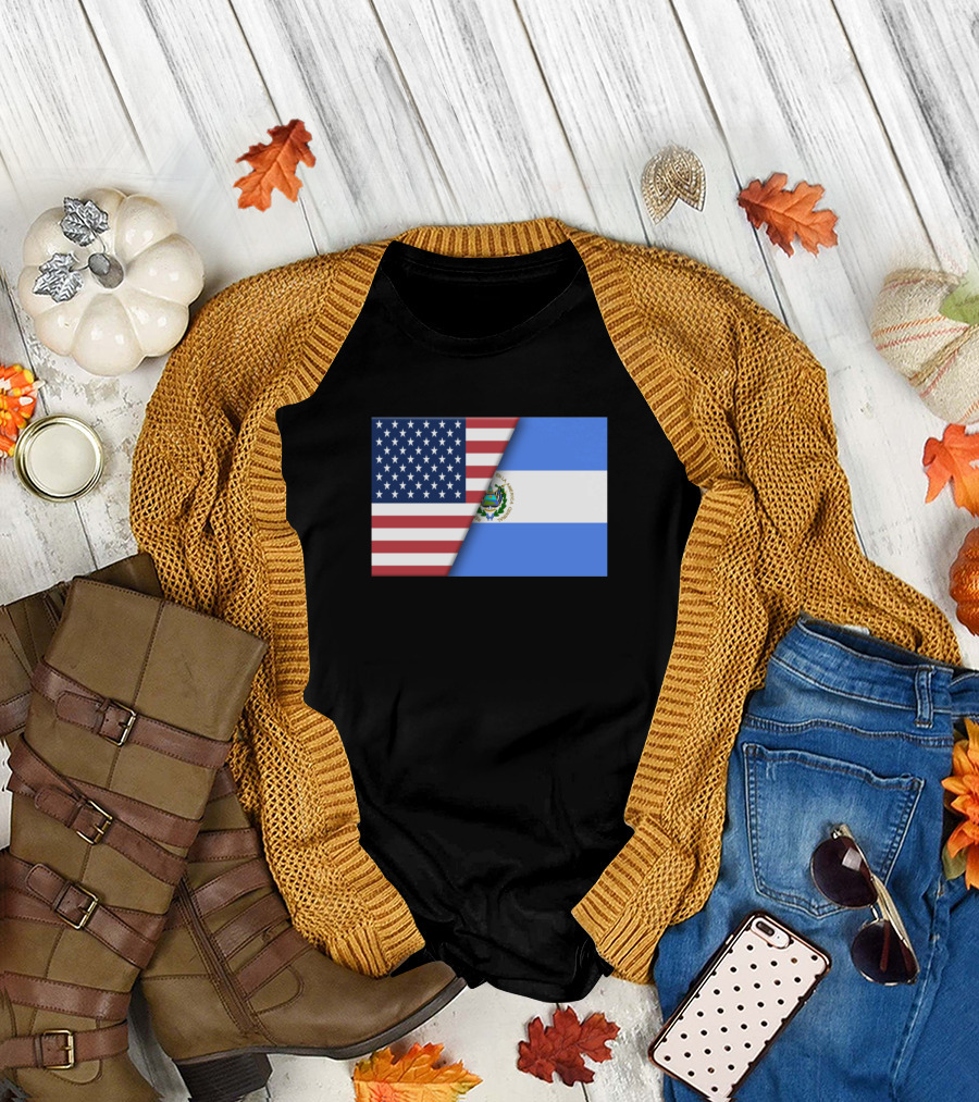 Usa Flag El Salvador Salvadorian Flag Immigrant Fusion T-Shirt