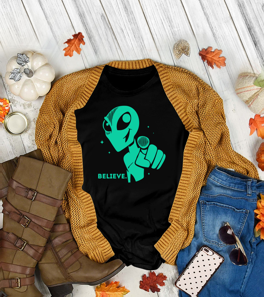 Believe Alien Space Sci Fi UFO T-Shirt