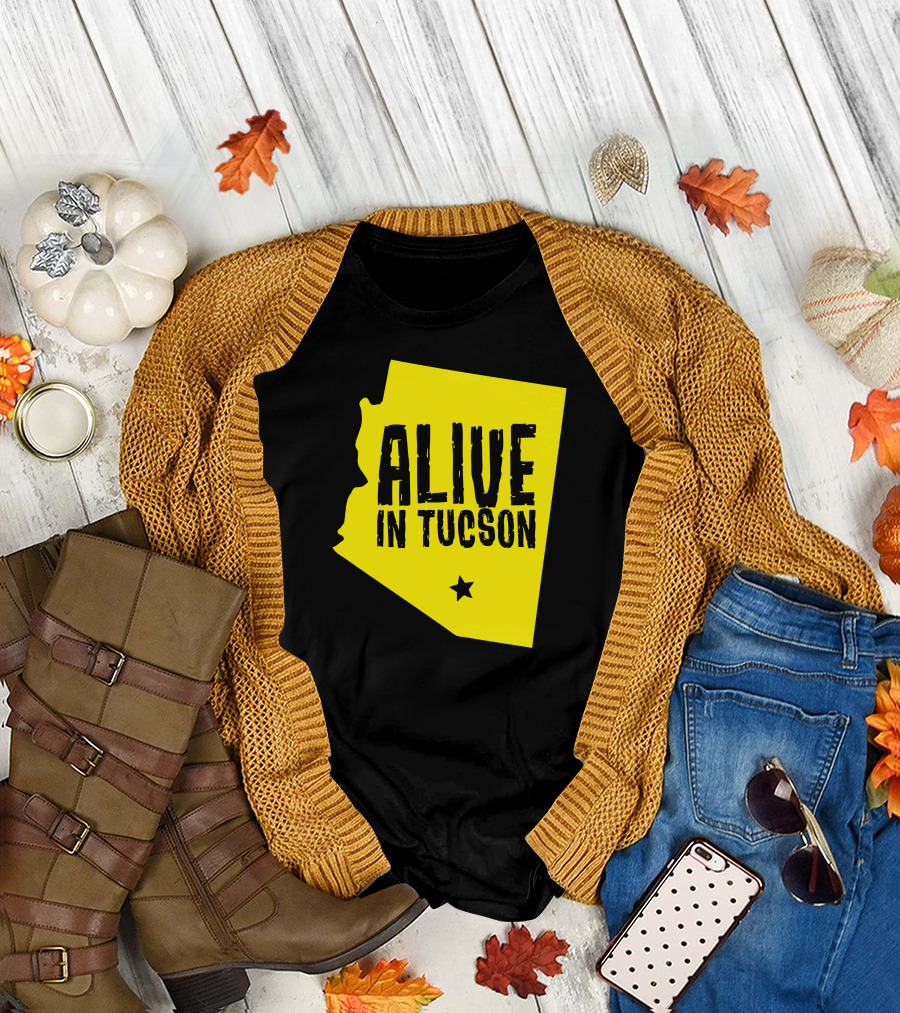 Alive In Tucson Arizona Map Outline with Star T-Shirt