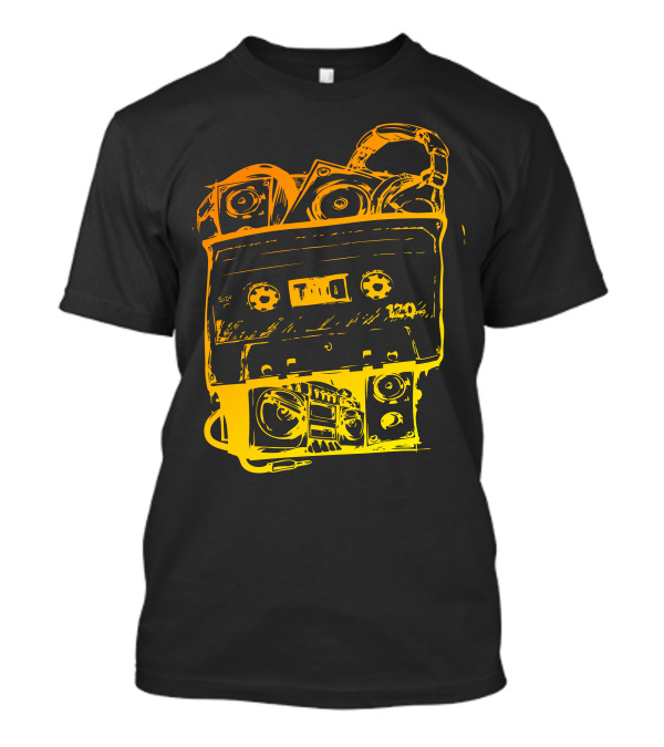 Audio Cassette 120 Yellow Gradient Boombox Headphones T-Shirt