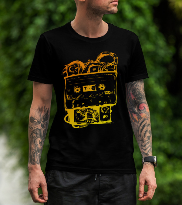 Audio Cassette 120 Yellow Gradient Boombox Headphones T-Shirt