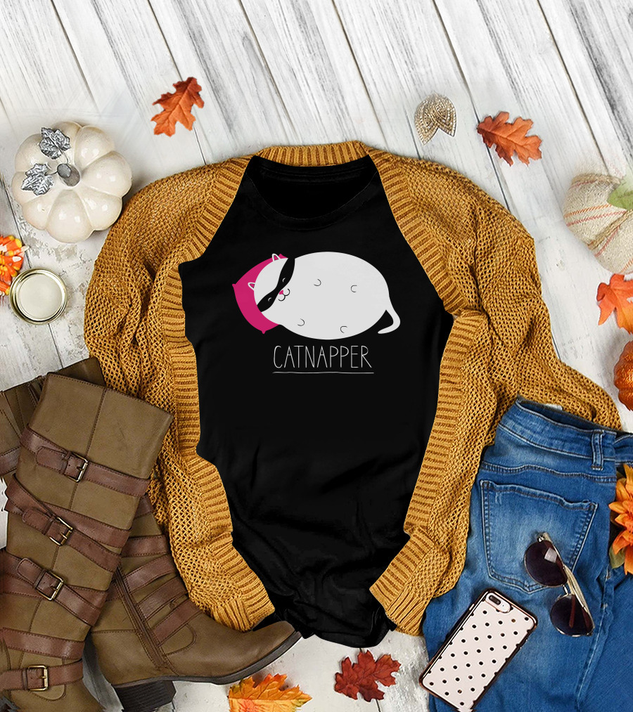 Catnapper Sleeping Cat with Pink Pillow T-Shirt