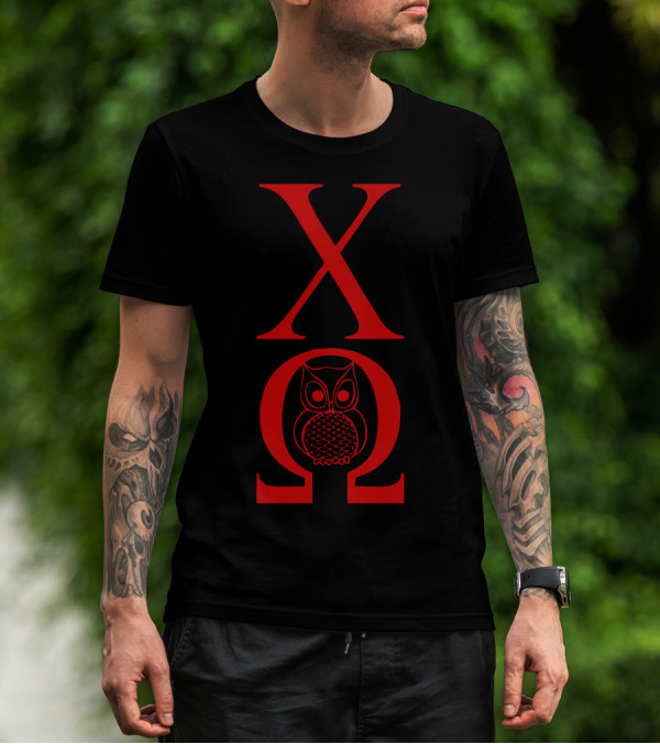 Chi Omega Letters With Red Owl T-Shirt