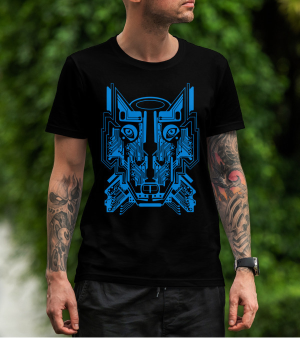 Circuit Wolf Cyber Tech Blue Face T-Shirt