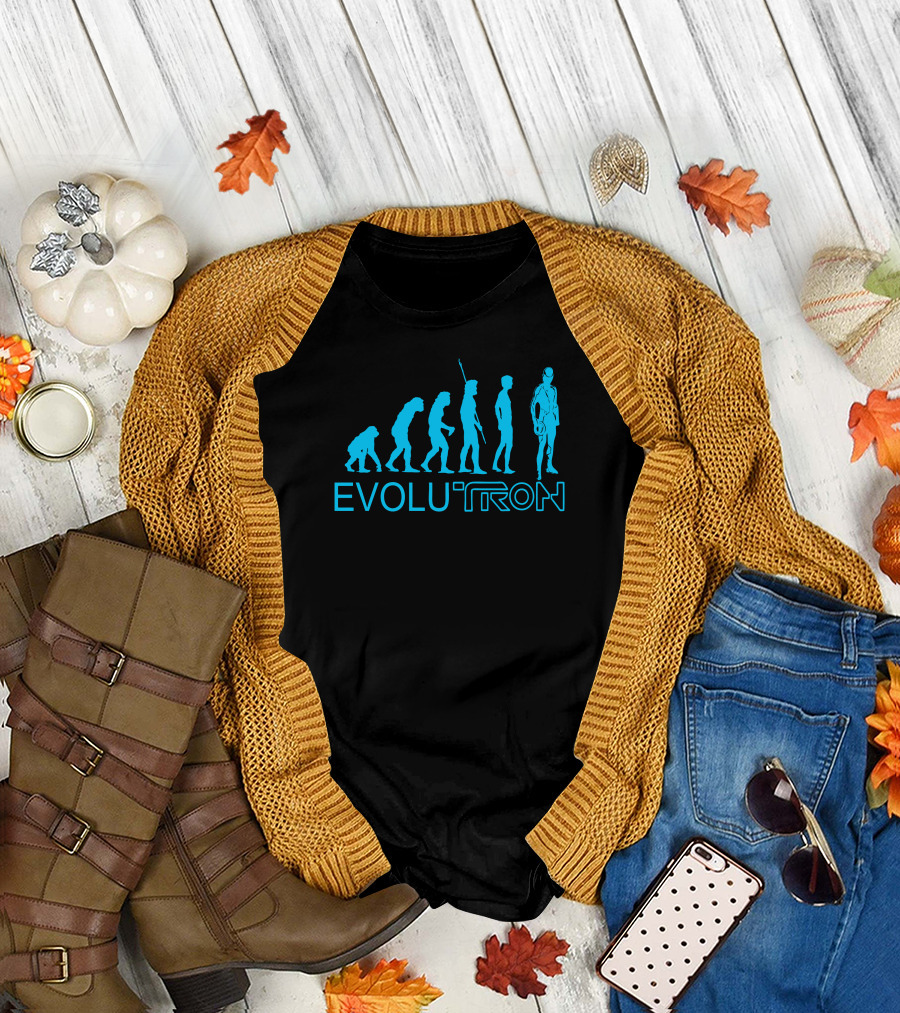 Evolutron Human Evolution to Tron-Inspired Figure T-Shirt