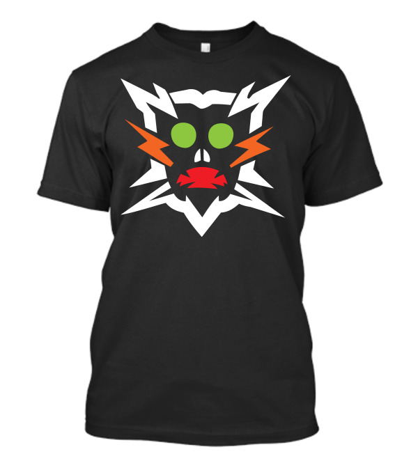 Face Of Scary Mask Green Eyes Red Mouth Orange Ears T-Shirt