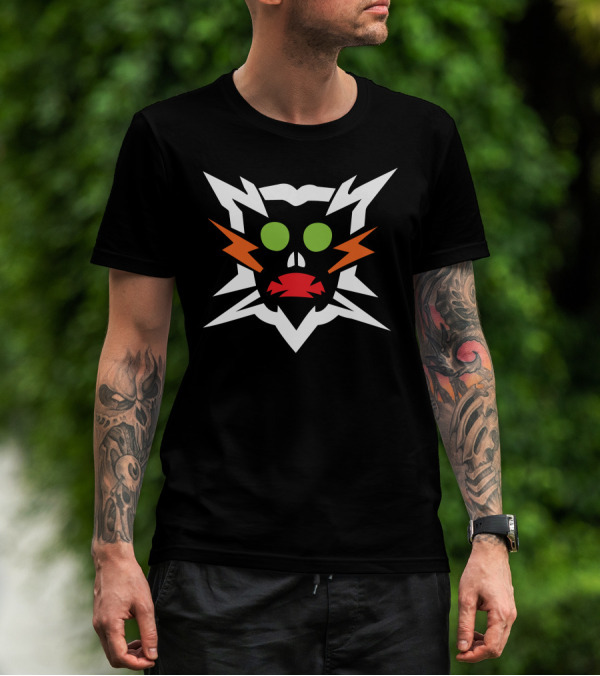 Face Of Scary Mask Green Eyes Red Mouth Orange Ears T-Shirt