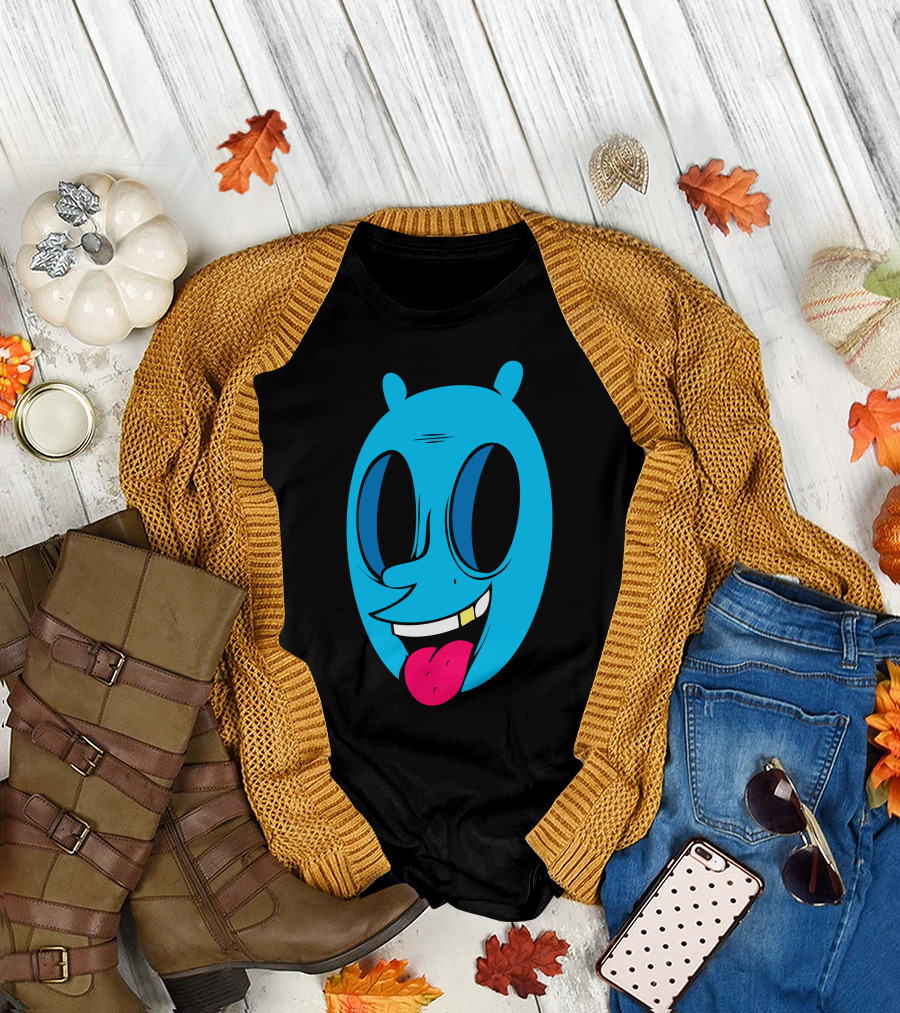 Gold Toof Cartoon Blue Face with Tongue Out T-Shirt