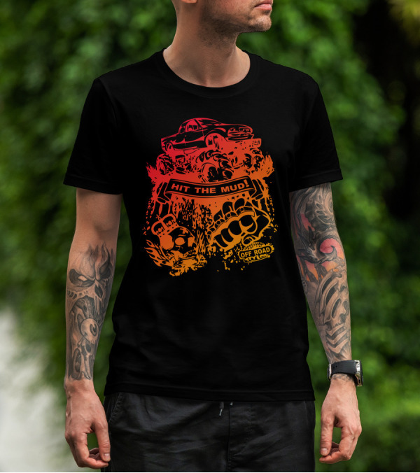 Hit The Mud Off Road Monster Truck Adventure Muddy Fist Flames T-Shirt