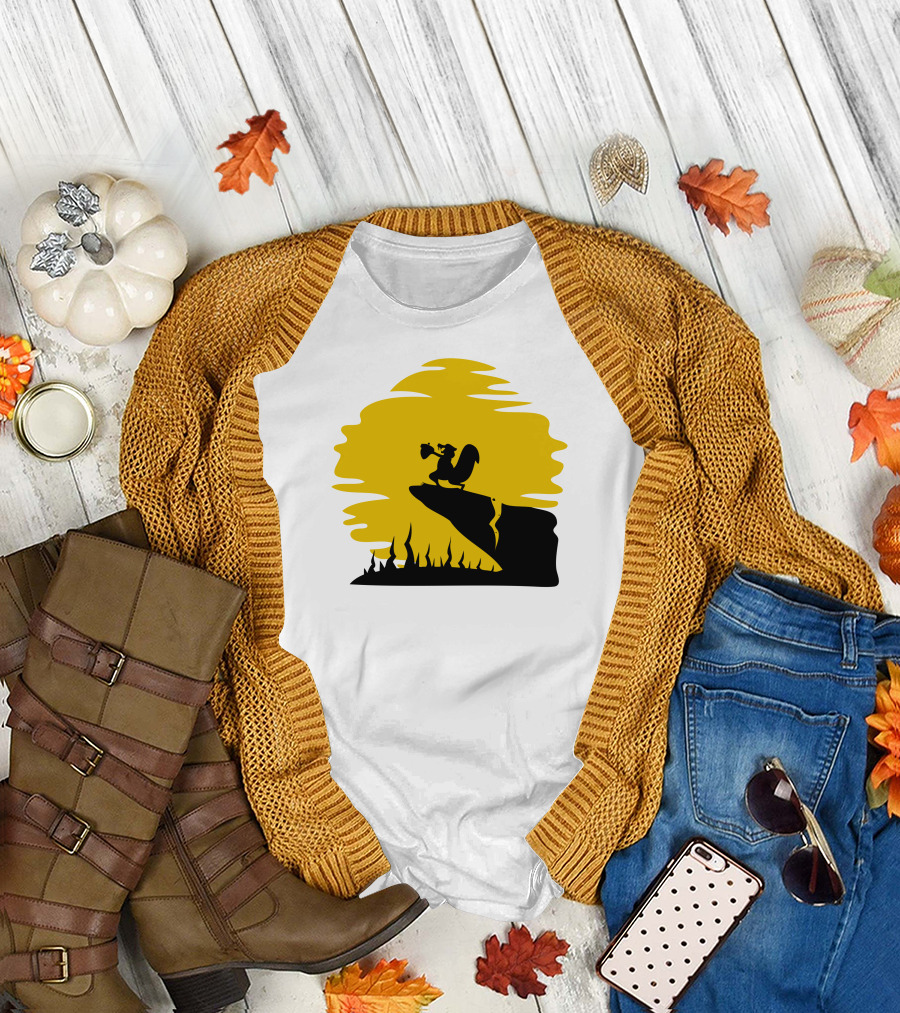 Ice Age King Scrat Acorn Silhouette Sunset Scene T-Shirt