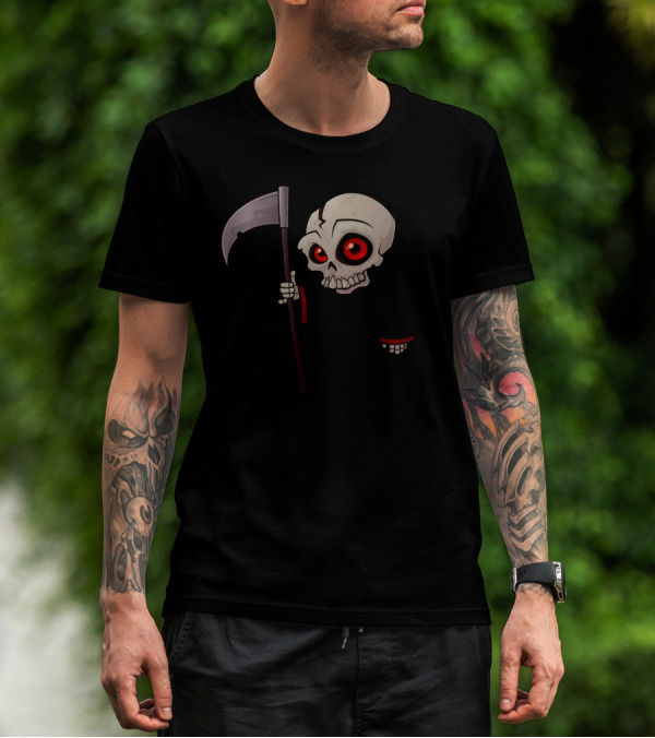 Little Reaper Chibi Grim Skeleton Scythe Dark Cloak T-Shirt