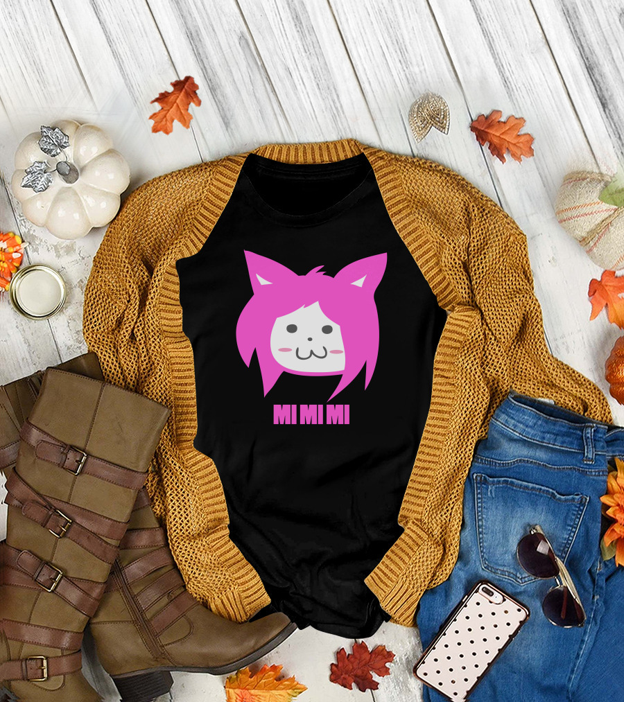MI MI MI Pink Cat Ears Anime Character Face T-Shirt