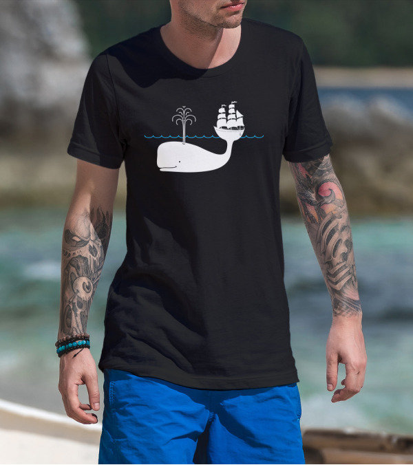 Moby In The Sea Sailing Whale Iconic Nautical Adventure T-Shirt