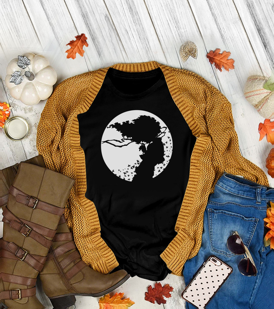 Moonlight Afro Silhouette with Trees and Stars in T-Shirt