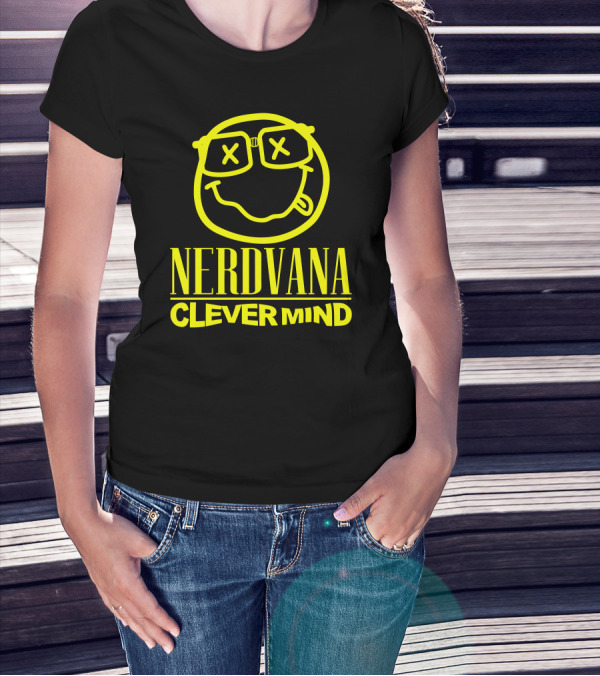 Nerdvana Clever Mind Smiley Face Glasses Image T-Shirt