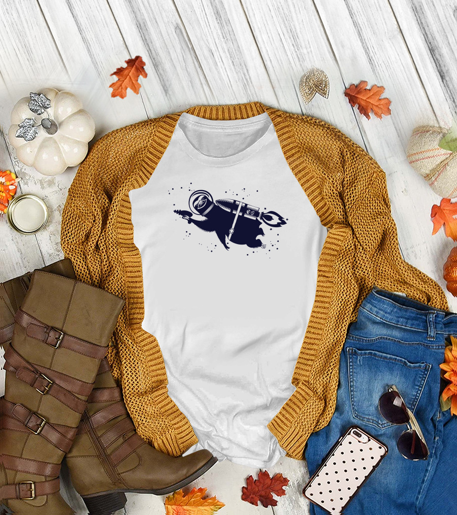 Outer Space Sloth with Rocket and Ray Gun in Galactic Adventure T-Shirt