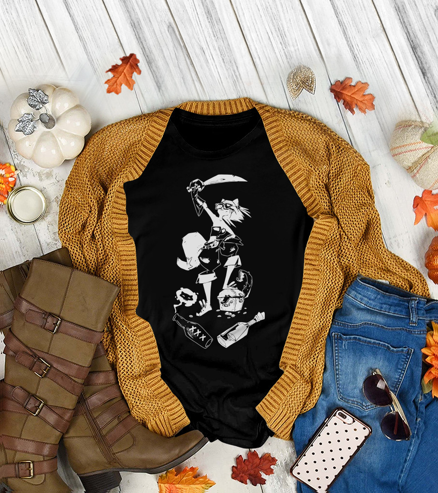 Pirate Fox with Sword and Treasure Chest T-Shirt