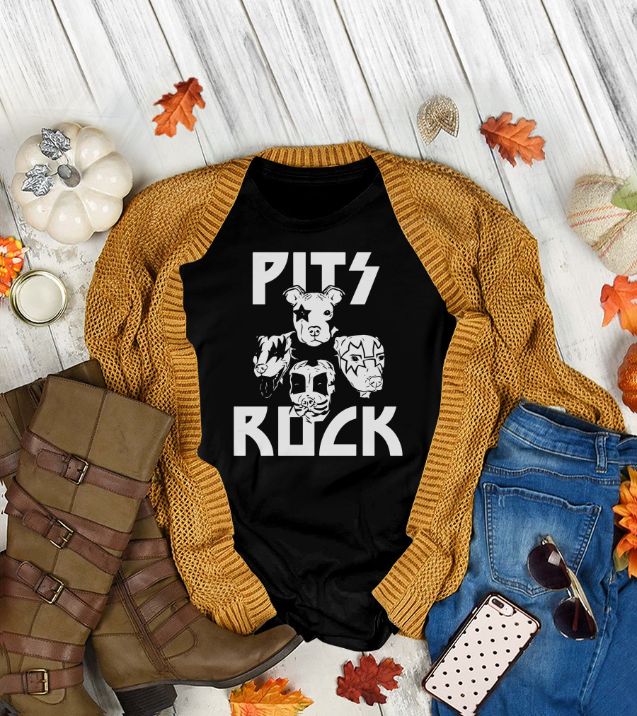 Pits Rock KISS Style Dog Faces T-Shirt