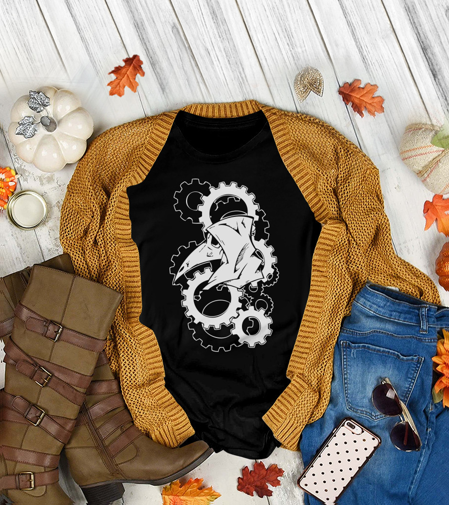 Plague Doctor Mask and Gears Steampunk Aesthetic T-Shirt