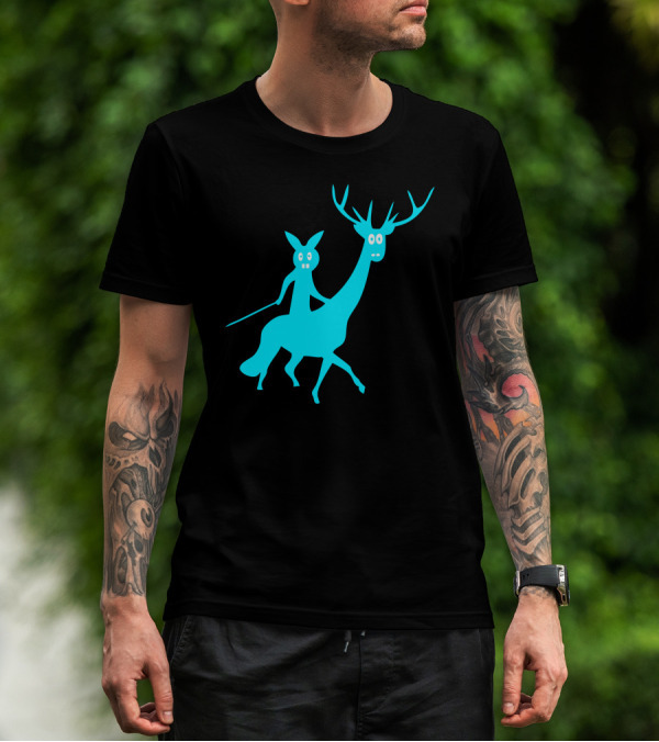 Rabbit Knight Riding A Blue Stag T-Shirt