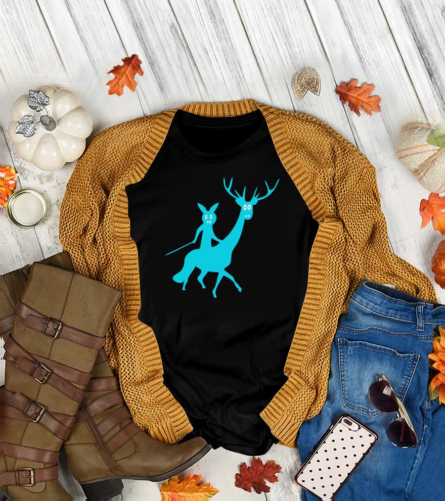 Rabbit Knight Riding a Blue Stag T-Shirt