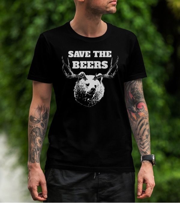 SAVE THE BEERS Bear With Antlers T-Shirt