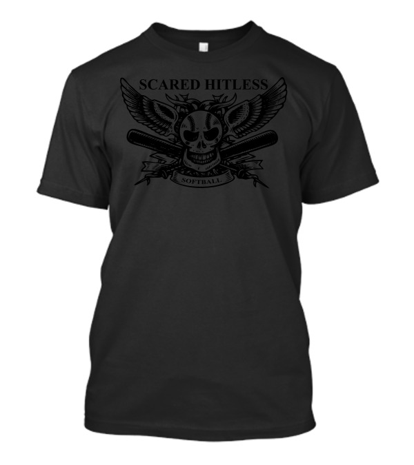 Scared Hitless Softball Skull With Bats And Wings T-Shirt