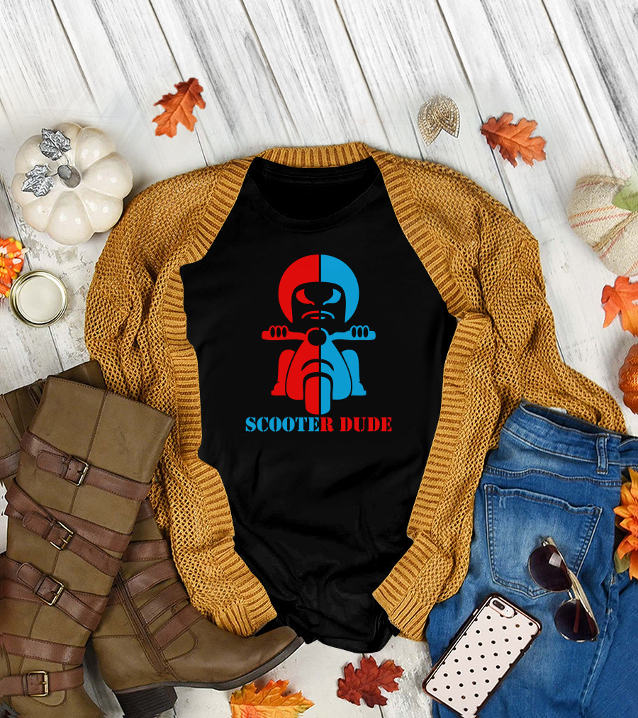 SCOOTER DUDE Red Blue Split Helmet Rider T-Shirt