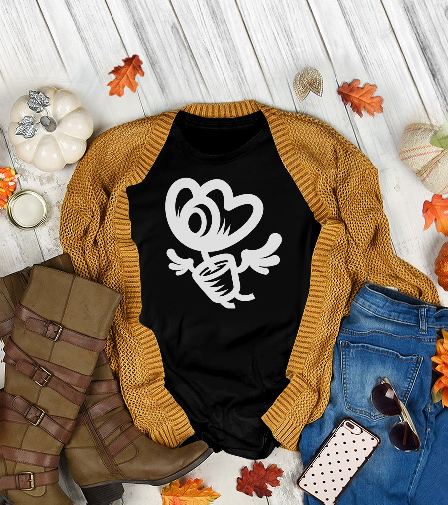 Strange Flower White Playful Cartoon Blossom with Wings T-Shirt
