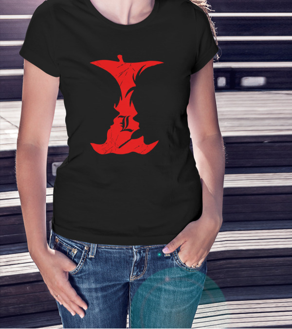 Two Faces Of Elle Red Apple Silhouette With L T-Shirt