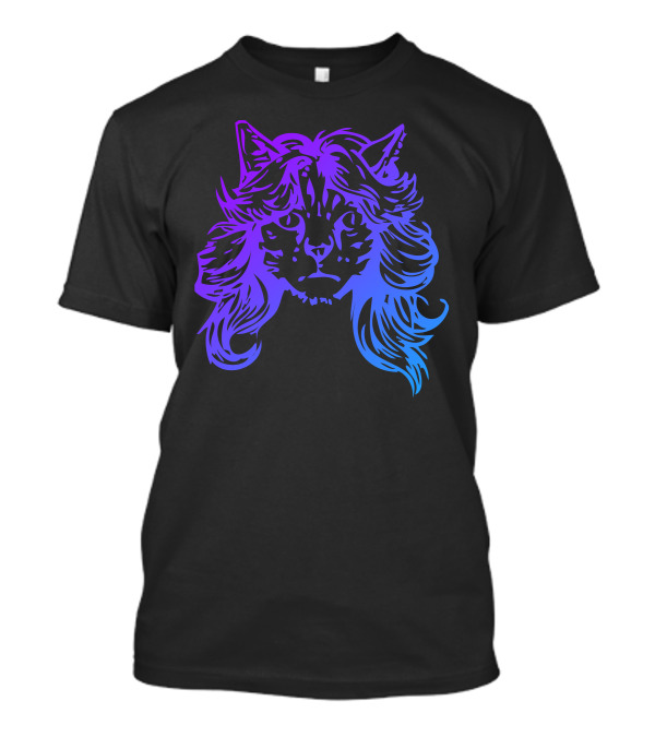 Wig Cat Psychedelic Feline Hair Duo-Tone Purple Blue T-Shirt