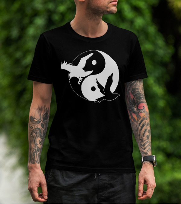 Yin Yang Birds Symbol With Flying Pairs In Circular Harmony T-Shirt