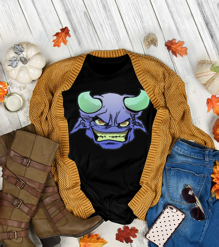 Blue Monster With Horns Aggressive Grin T-Shirt