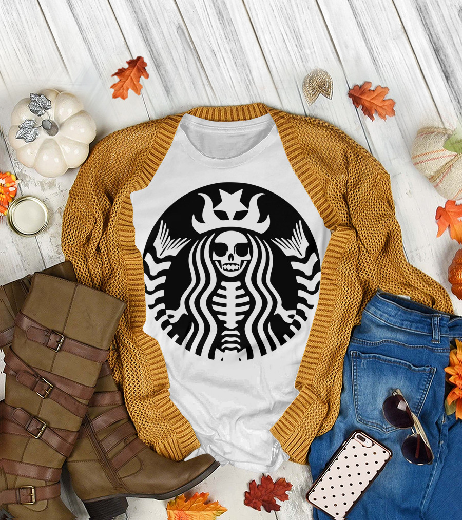 Halloween Skeleton Starbucks Logo Costume T-Shirt