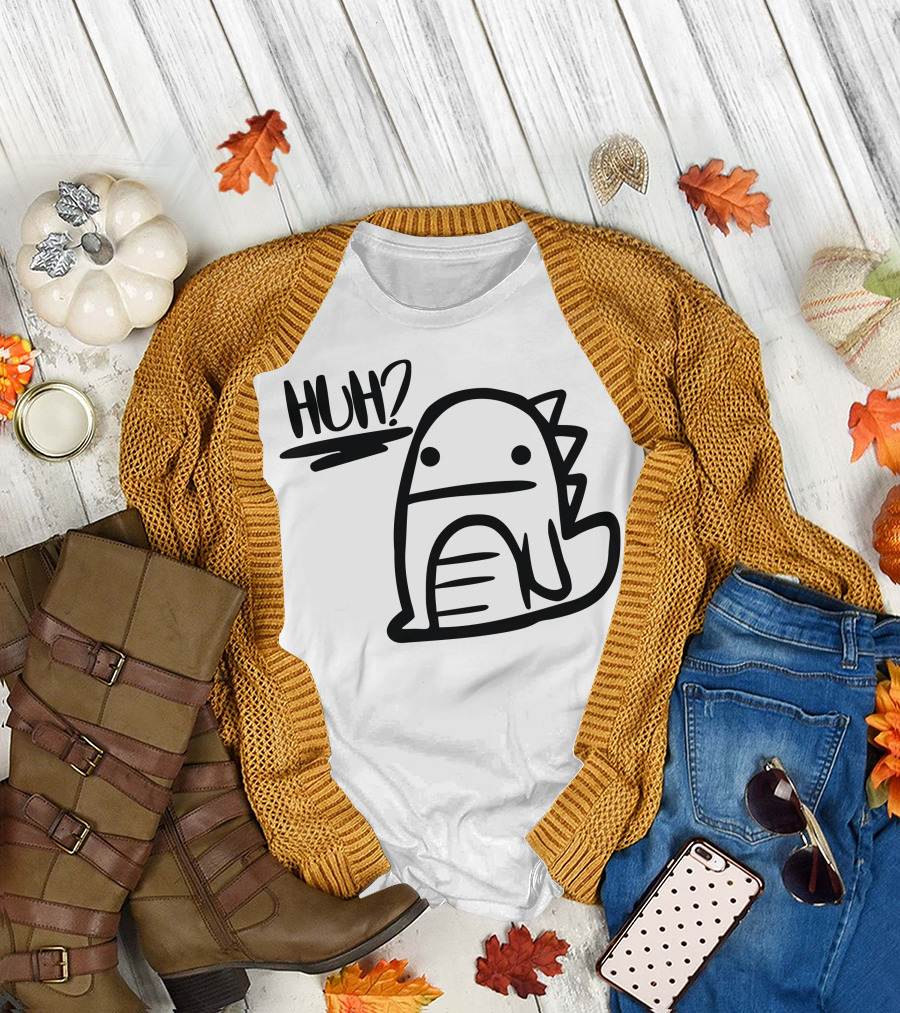 Huh Dinosaur Cute Expression with Spiky Cartoon T-Shirt